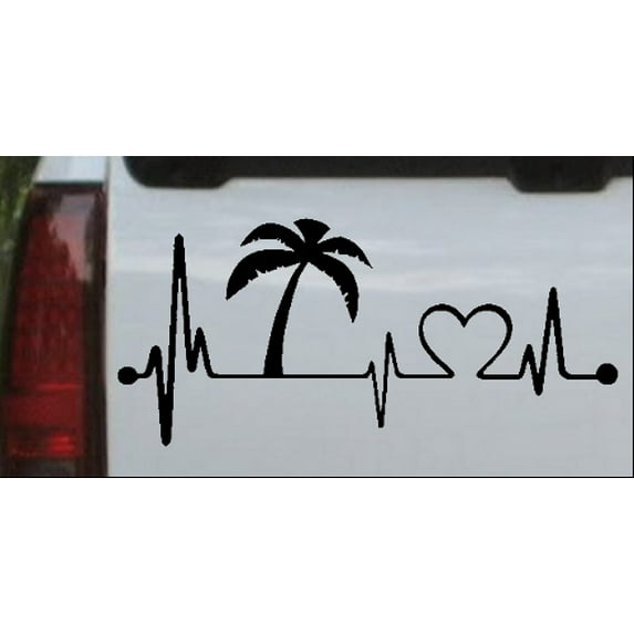 Palm Tree Beach Heartbeat Lifeline Vacation Car or Truck Window Decal Sticker
