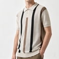 thumbnail image 3 of Ceisia Men's Striped Knit Polo Shirt Short Sleeve Button Collar Textured Fabric for Casual and Smart Wear Khaki XL Gifts for Father, 3 of 5