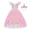BanKids Unicorn Dress for Girls Costume Pageant Princess Party Dress with Unicorn Headband for Girls 5T 6T (130CM,UPinkD57)