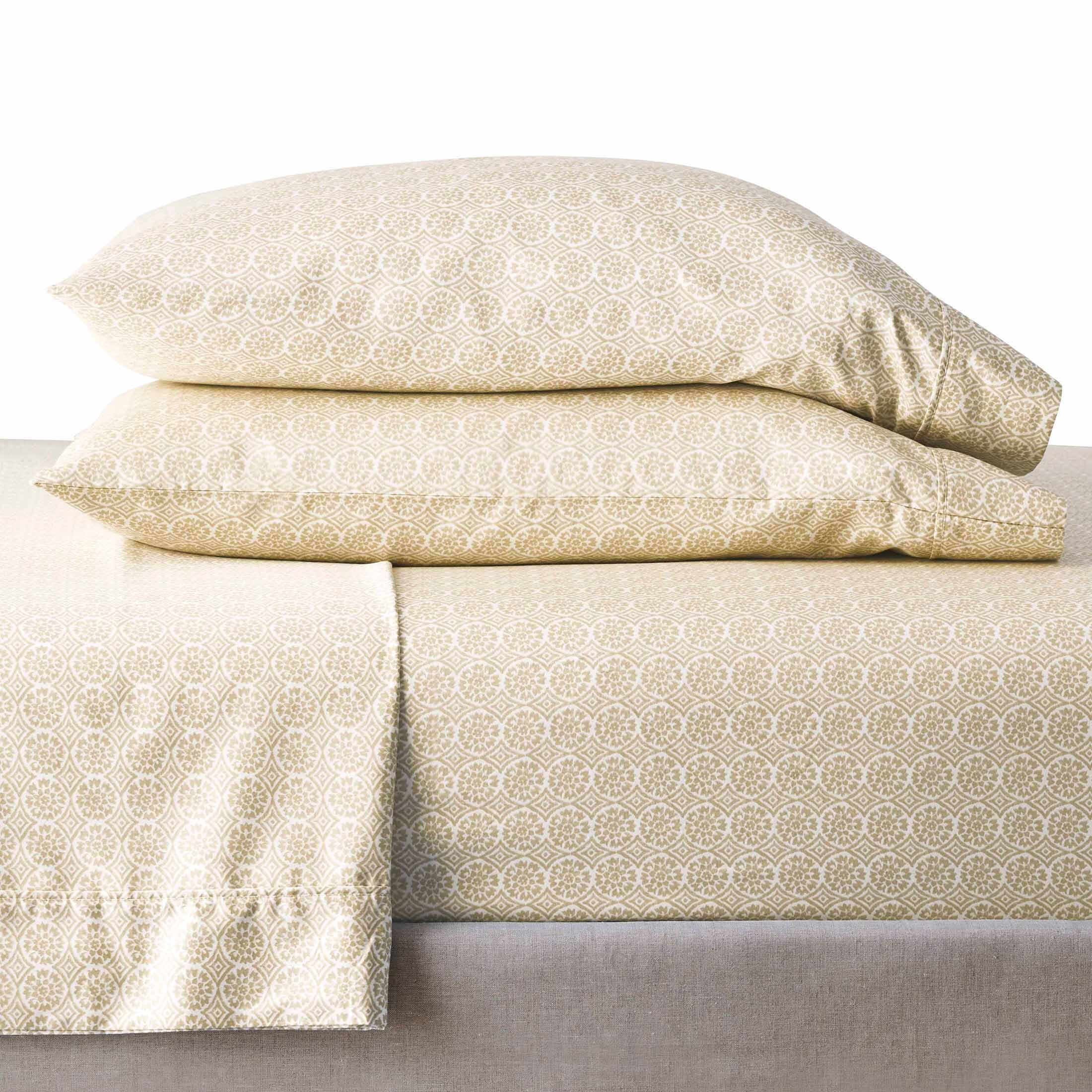 Better Homes and Gardens 300TC Cotton Sateen Pillowcase Set, Suzani Almond Biscuit, 2 Piece Set, Standard/Queen