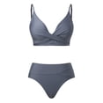 thumbnail image 6 of TOWED22 Women's High Waisted Bikini Sets Two Piece Swimsuit Tummy Control Bathing Suit V Neck Swimwear Swim Suit（Grey,S）, 6 of 9