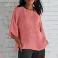 thumbnail image 2 of Womens Summer Tops 2025 Cotton Lien Tunic 3/4 Sleeve  Neck Blouse Casual Loose Tshirts Beach Vacation Tees (Watermelon red), 2 of 5