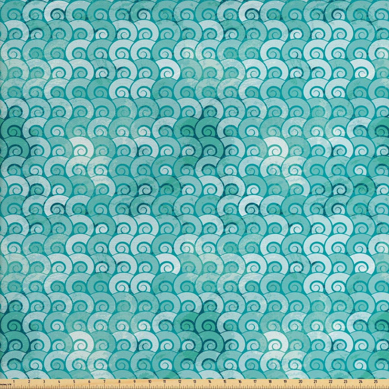 Ocean Fabric by The Yard, Abstract Swirled Sea Waves Pattern Spiral