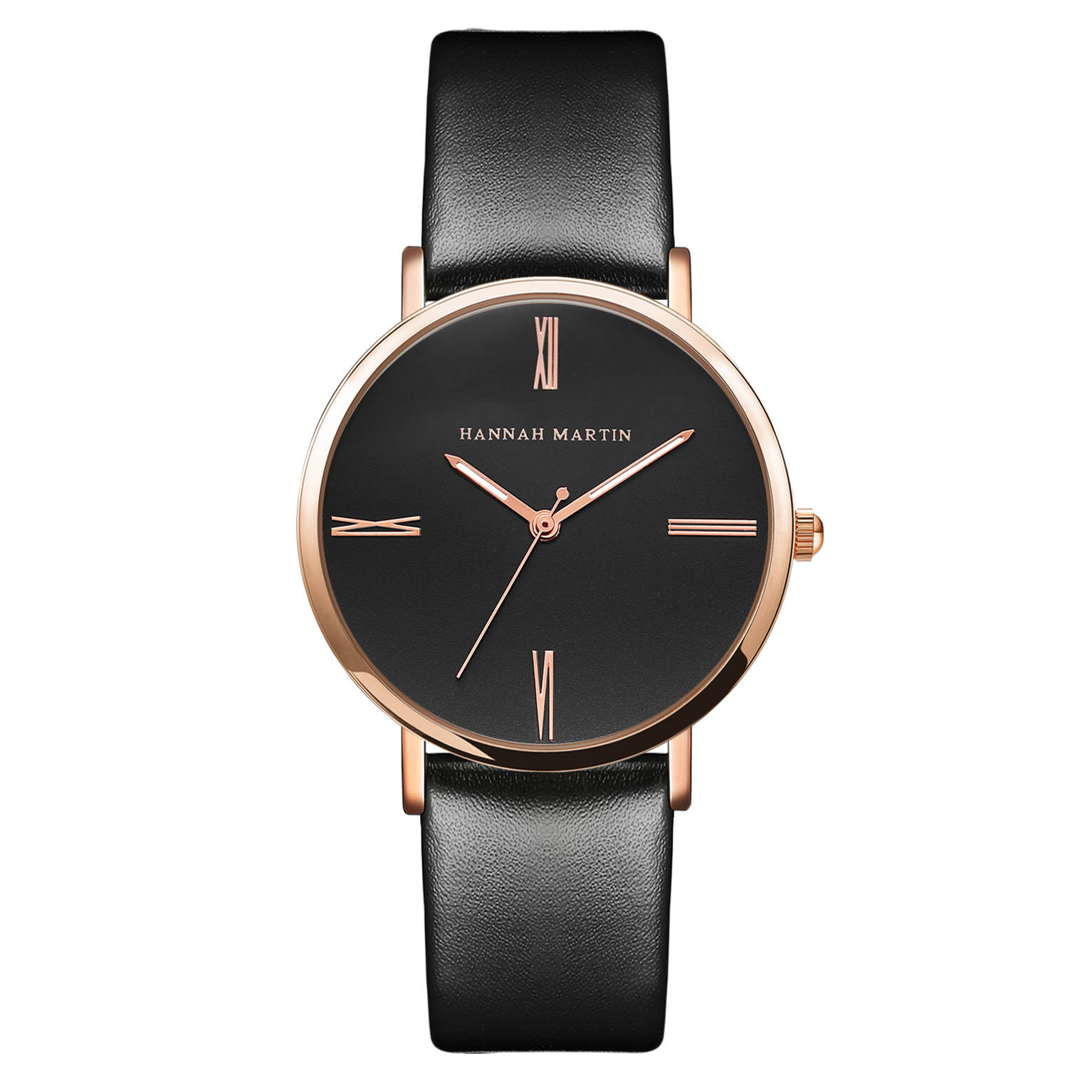 Men's Quartz Wrist Analog Watch Black Microfiber Leather Strap Black