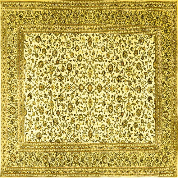 Ahgly Company Machine Washable Indoor Square Persian Yellow Traditional Area Rugs, 8' Square