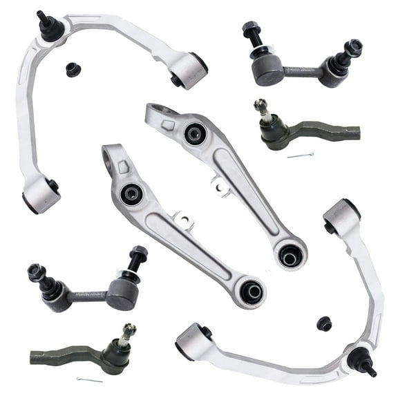 Detroit Axle - Front End 8pc Suspension Kit for Infiniti G35 2003-2004, 350Z Lower Forward and Upper 4 Control Arms 2 Outer Tie Rods 2 Sway Bars Replacement