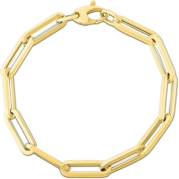 Floreo 14k Yellow Gold 6mm Hollow Paperclip Link Chain Bracelet - 7.5 Inch