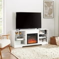 thumbnail image 5 of [Luckynote]TV Stand Electric Fireplace TV Stand with Glass Shelves, 3D Fireplace TV Stand with LED Lights Wood with USB Charging Outlet Modern Television Table Center for TV up to 32-62" White, 5 of 10