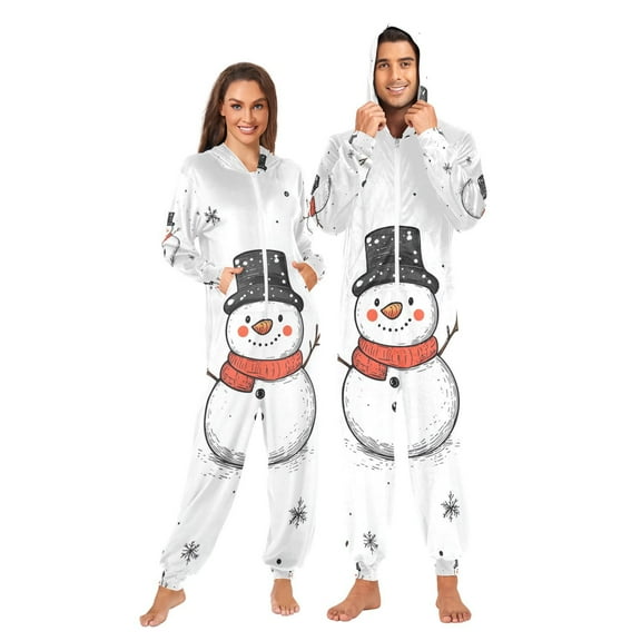 Snowman Snow Adult Onesie Pajamas Slim Fit Christmas One Piece Suit Pjs for Women and Men Hooded Zipper