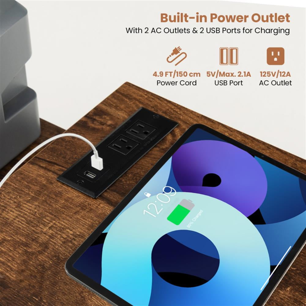 Demi Bonn L-shaped Computer Desk with Power Outlet for Working Studying Gaming, Small Home Office Desk Study Writing Table, Brown