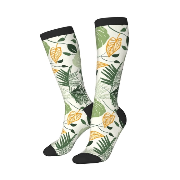 Knee High Socks for Women Men Athletic - Hawaiian Style Fujiman Thigh-High Black Sole Comfort Breathable Long Socks for Casual Travel Running