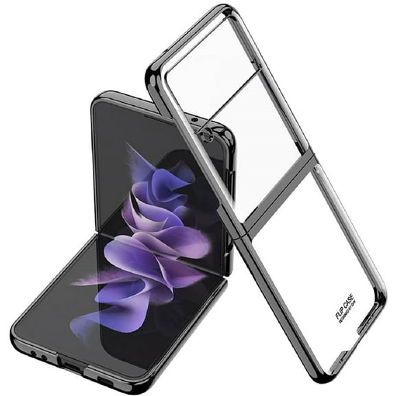 Clear Case for Samsung Galaxy Z Flip 3 Transparent Plating PC Crystal Cover Anti-Scratch Shookproof Z Flip 3 Case-Black