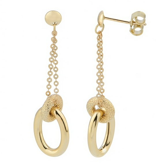 KoolJewelry 10k Yellow Gold Doughnut and Oval Dangle Earrings