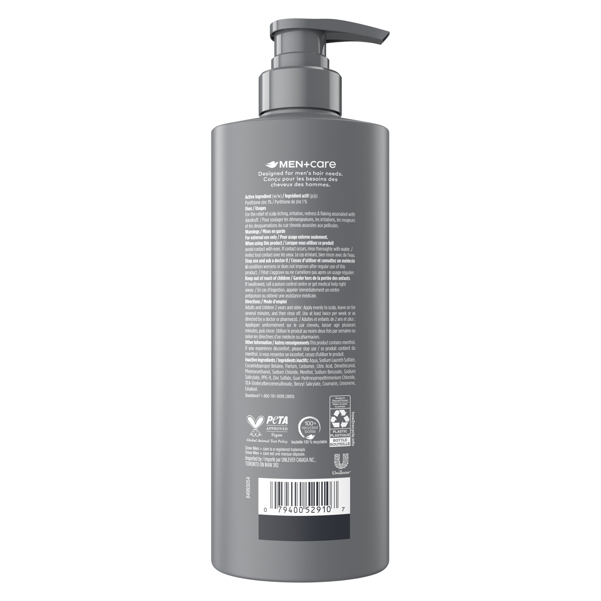 Dove Men+Care Shampooing + Revitalisant 2 en 1 Antipelliculaire Fortifiant, pour un Nettoyage et une Revitalisation Efficaces, avec Pyrithione de Zinc & Menthol
