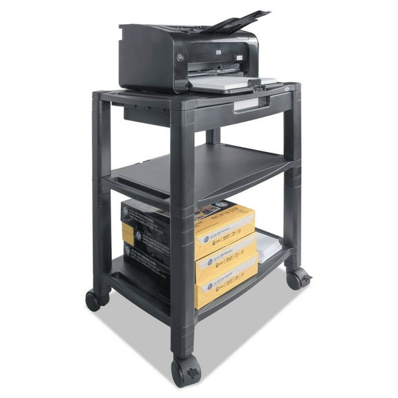 Kantek PS640 20 in. x 13.25 in. x 24.5 in. 60 lbs. Capacity 1 Drawer 3 Shelves Plastic Height-Adjustable Deskside Printer Cart - Black