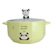 Ceramic Yellow Lovely Panda 30oz Noodle Dessert Food Bowl W/ Glass Lid