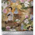 thumbnail image 1 of Soimoi Polyester Crepe Fabric Flower Vase,Cat & Girl Human Figure Print Sewing Fabric Yard 52 Inch Wide, 1 of 3