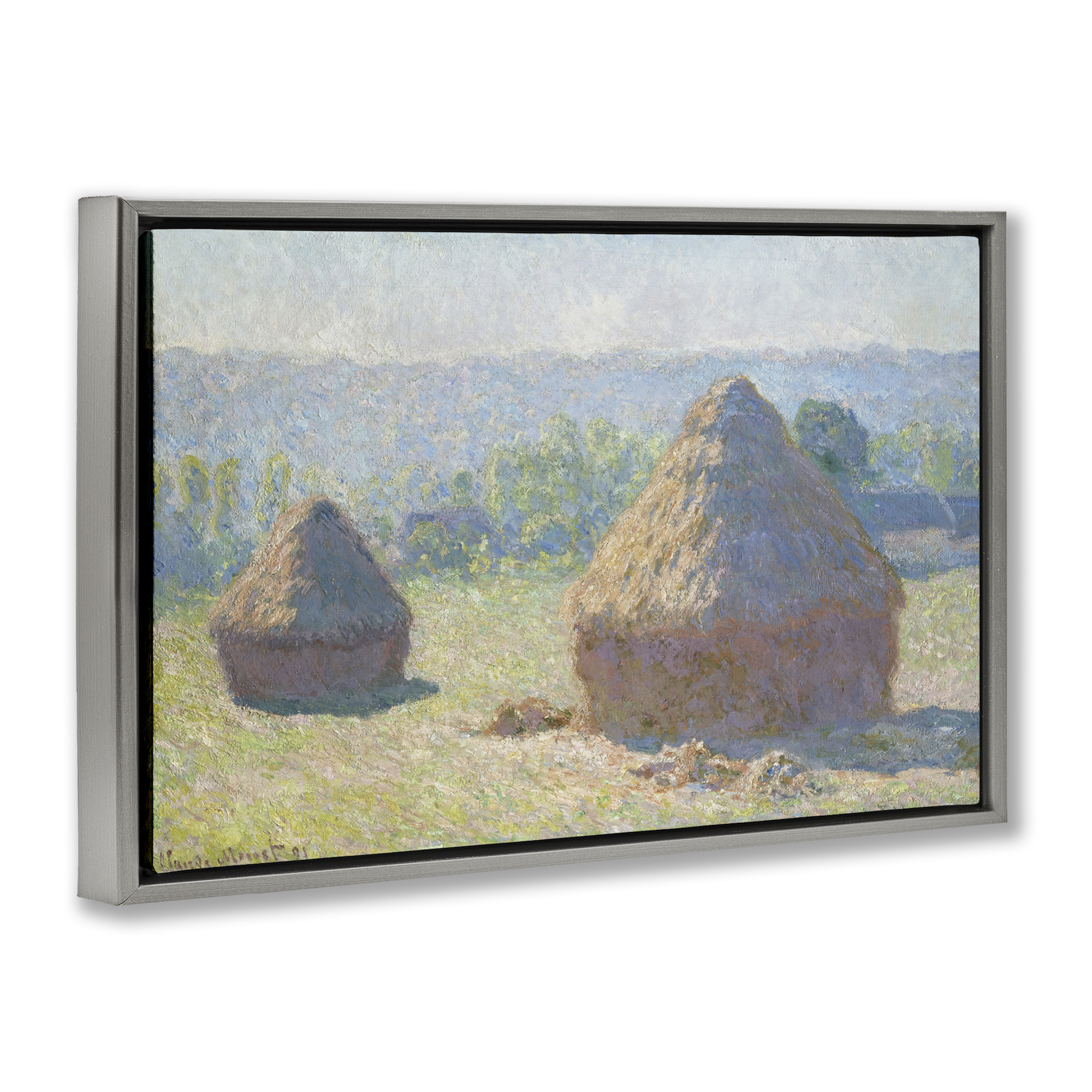 Stupell Industries Classic End Of Summer Haystacks Landscape & Nature Painting Gray Floater Framed Canvas Art Print Wall Art, 31 x 21