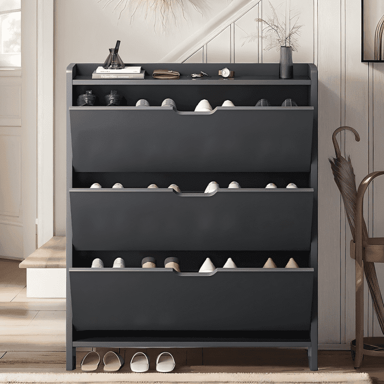 Shoco Joqixon Shoe Storage Cabinet with 3 Flip Drawers,Narrow Shoe Rack