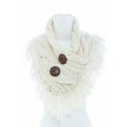 Women's Winter Warm Button Accent Cable Knit Infinity Scarf - YS3680 (Ivory)