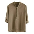 thumbnail image 1 of Mens Shirts Casual Button Down Summer Solid Color Cotton Large Size Cuban Collar Short Sleeve Pocket Cardigan Bu1 Going Out Fall Tops size M, 1 of 5