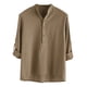 thumbnail image 1 of Camisas Para Hombre Camisa de lino de algodón de manga larga sólida informal con cuello para hombre Camisa con botones (Brown, S), 1 of 5