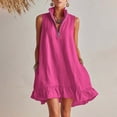 thumbnail image 2 of Hduncf Women's Sleeveless Ruffle Hem Mini Dress Half Zip Stand Collar A Line Short Dresses Summer Casual Boho Beach Sundress Pink XL, 2 of 8