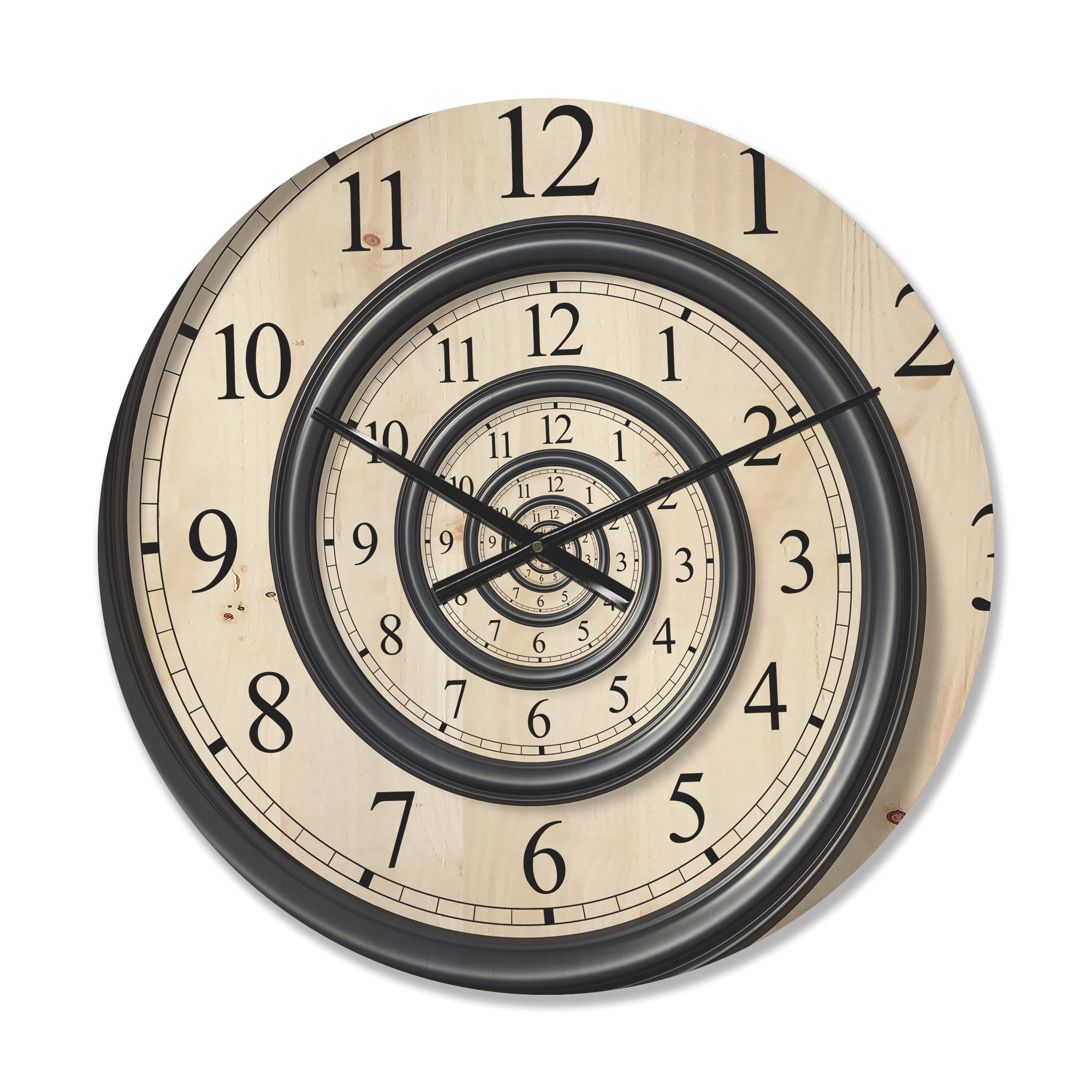 Designart Analog Wall Time Spiral Modern Wood Wall Clock