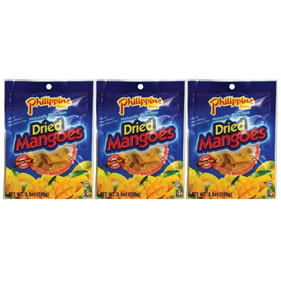 Philippine Brand, Dried Mangos, 3.5 Oz., (3 Pack) with silicon reusable pouch