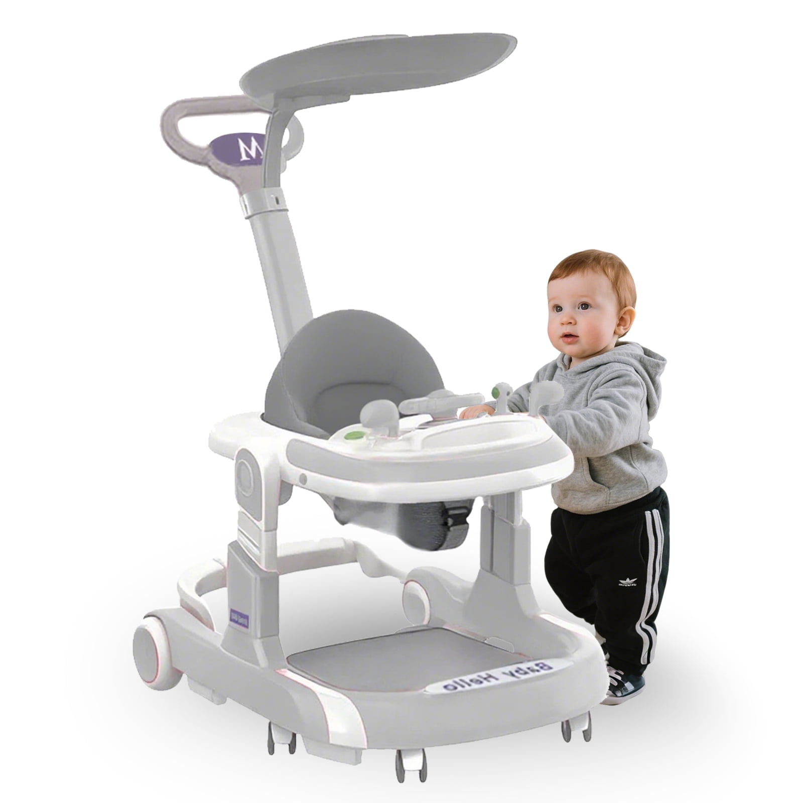 MINGYI 4-in-1 Baby Walker - Multi-functional, Height Adjustable, Foldable Design (Gray)