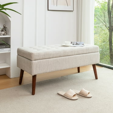 DeeHome Storage Bench with Storage Bench for Bedroom End of Bed Bench Foot of Bed Bench Entryway Bench Storage Ottoman Bench 43.7" W x 18.1" D Off White Bench