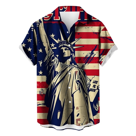 WAENQINLA Big and Tall Mens Button Down Shirts Hawaiian Shirt 4Th of July American Flag Patriotic Shirts Casual Beach Collar Short Sleeve Shirt
