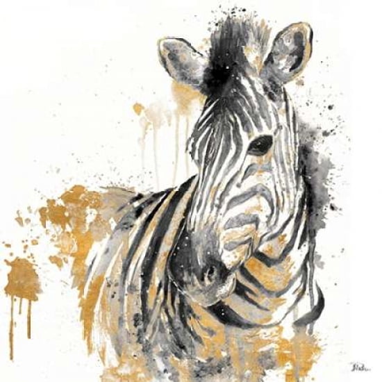 Water Zebra With Gold Canvas Art - Patricia Pinto(24X24)