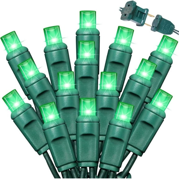 100Count (2pk of 50L) String Lights, LED Christmas Lights, 6" SPACING,Green Wire,Green