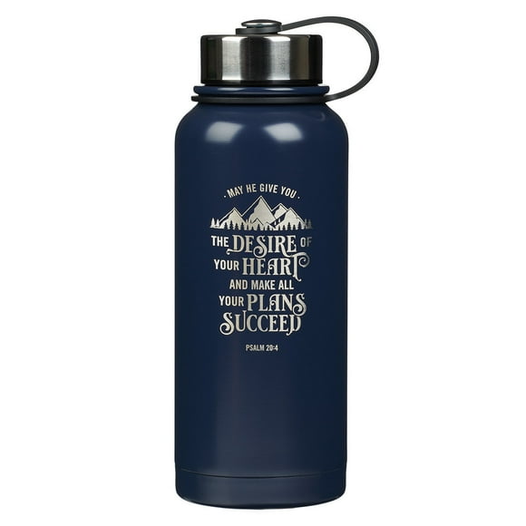 Navy Stainless Steel Water Bottle - Psalm 20:4