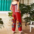 thumbnail image 5 of Women's Patriotic Floral Print Wide Leg Overalls Adjustable Tie Strap Linen Blend Sleeveless Jumpsuit 4th of July Casual Loose Romper Pants Red 4XL, 5 of 7