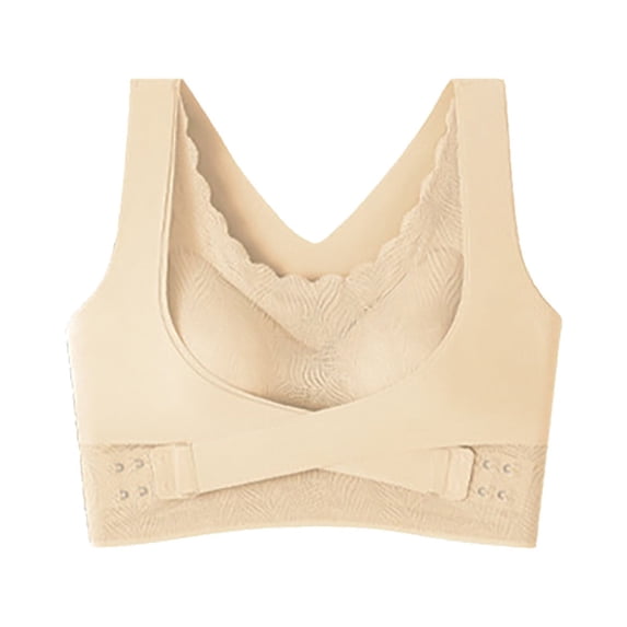Eashery Bras for women plus size Beautiful Back Side Buckle Sports Bra Adjustable Support Yoga Seamless Correction Sports Underwear Women Bras Push Up Beige 2XL