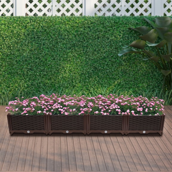 SENDERPICK 4 Pack Raised Garden Beds, Planter Garden Boxes Outdoor Gardening Planter with Legs, Garden Bed Kits Flower Bed Kit for Planting Flowers Vegetables and Herbs(Deep Brown)