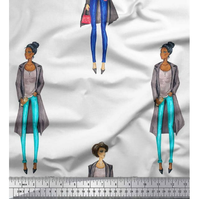 Soimoi Poly Georgette Fabric Women Group Print Fabric by the Yard 52 Inch Wide