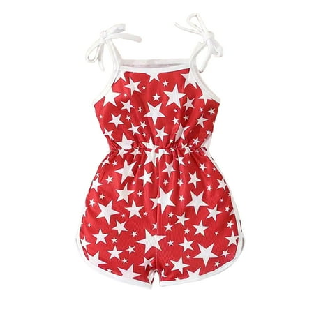 LIIPEE Girls Romper Toddler Baby Casual Sleeveless Strappy Jumpsuit With Eye Star Printed Outdoor Party Summer Comfortable Bodysuit Breathable Soft Cute Daily Onesie Red 18-24 Months
