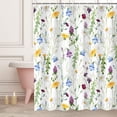 thumbnail image 3 of Colorful Floral Shower Curtain, Flower Shower Curtain, Botanical Plant Shower Curtain for Bathroom, Green Leaf and Wildflower Shower Curtain, 72" x 78" Inches, 3 of 6