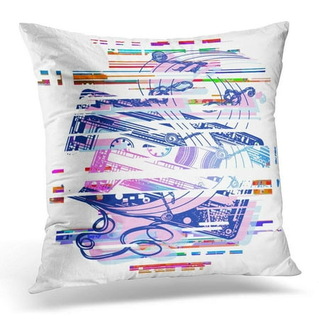 Glitch Music - CMFUN 1980S Glitch Audio Cassette and Music Notes Tattoo and Design Symbol of Retro Nostalgia 80Th and 90Th 80S Pillow Case Pillow Cover 20x20 inch