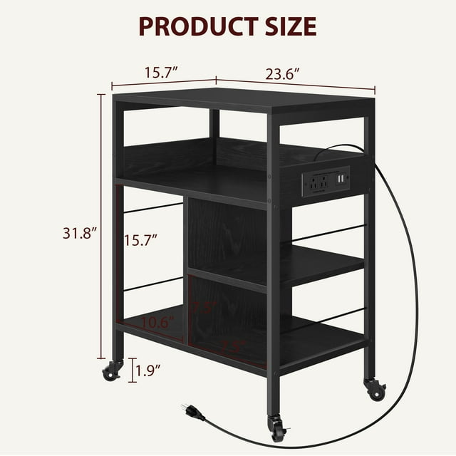 Cherish Support d'Imprimante à 4 Niveaux, Supports d'Imprimante pour la Maison avec Prises de Courant, Table d'Imprimante Mobile avec Grand Rangement, Roues Autoportantes et Verrouillables, Chariot Industriel pour Bureau à Domicile