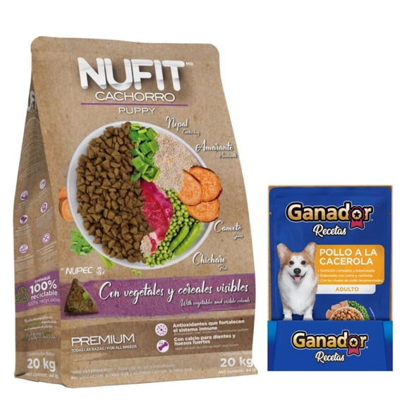 Nufit Cachorro 20 Kg + Sobres Pollo Cacerola 100 g (22 Pza)