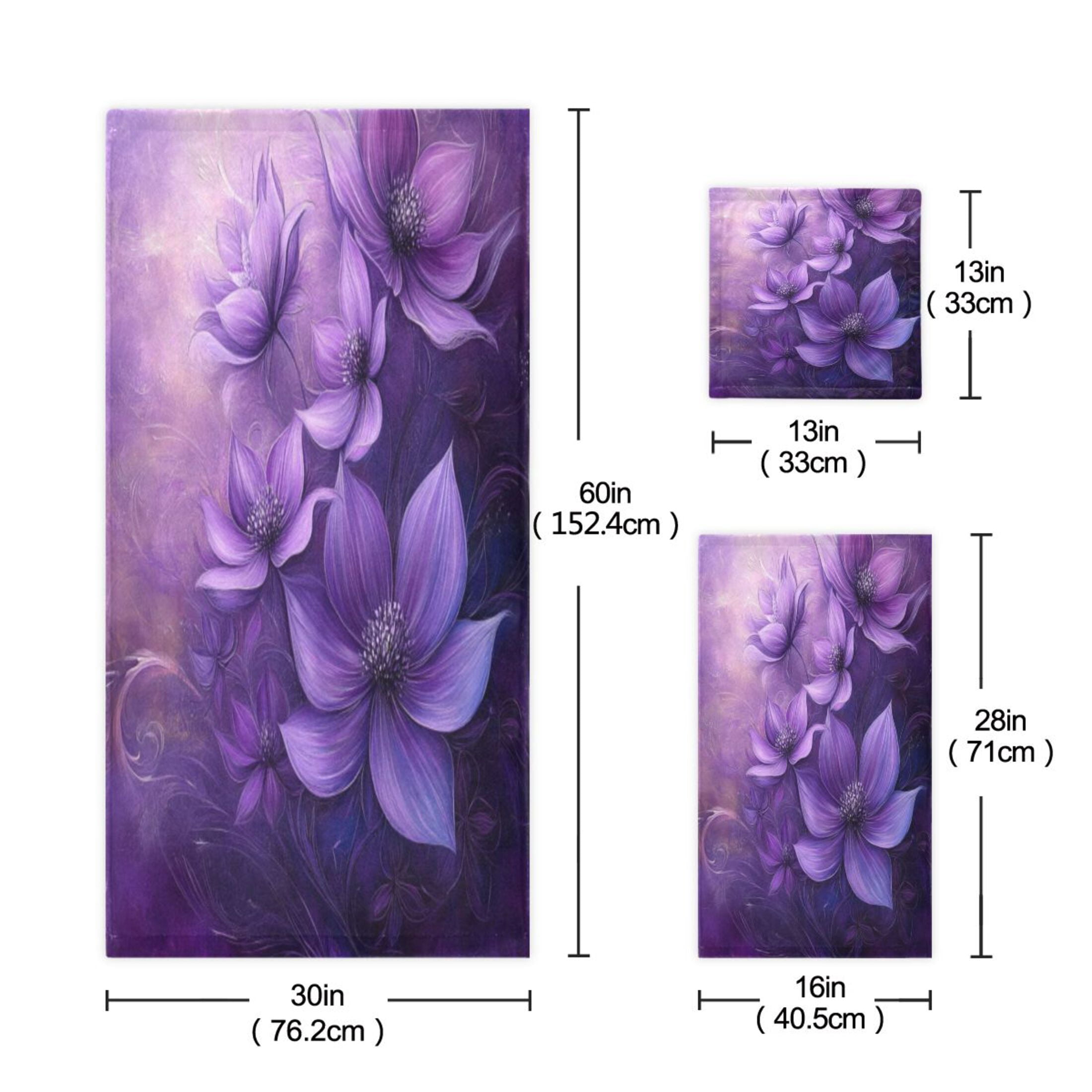 Three-Piece Towel Set Face Towel Towel Set Hand Towel Bath Towel Cotton Bath Towels Bath Towel Sets Hand Bath Towels Purple Flower Picture