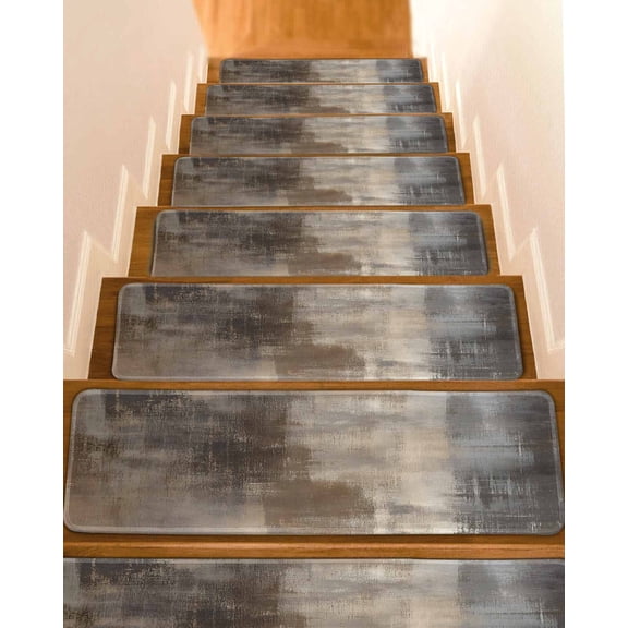 Brown Ombre Stair Treads for Wooden Steps Indoor Runner Rug Carpet, Modern Abstract Art Oil Painting 7 Pieces Peel and Stick Staircase Step Treads Covers Washable Throw Door Mats, 30"x8"