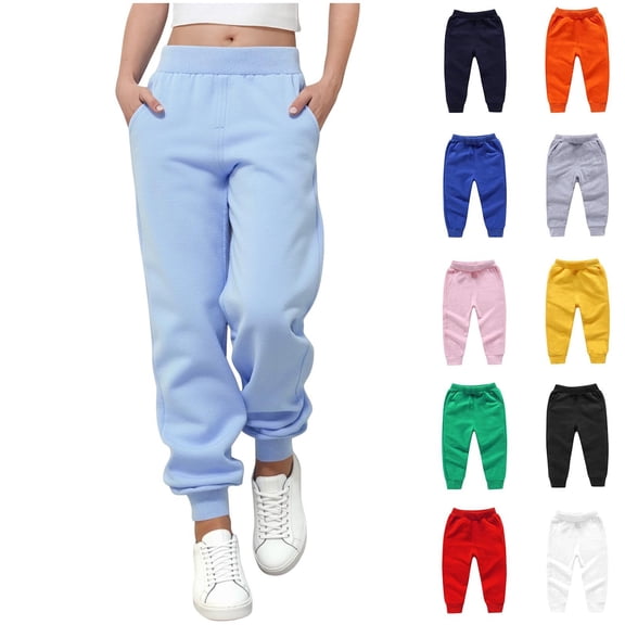WAVSUF Boys Girls Sweatpants with Pockets High Waist Loose Fit Fall Casual Cotton Joggers Blue 9