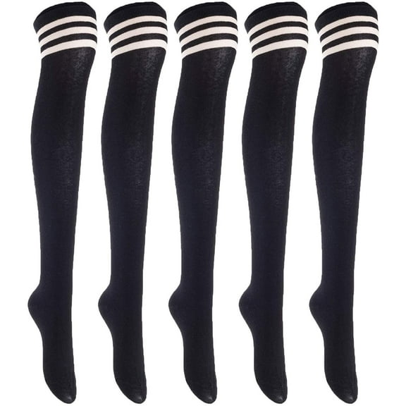 Lian LifeStyle Women's 5 Pairs Adorable Comfortable Soft Thigh High Over Knee High Cotton Socks Size 6-9 L1022(Black)