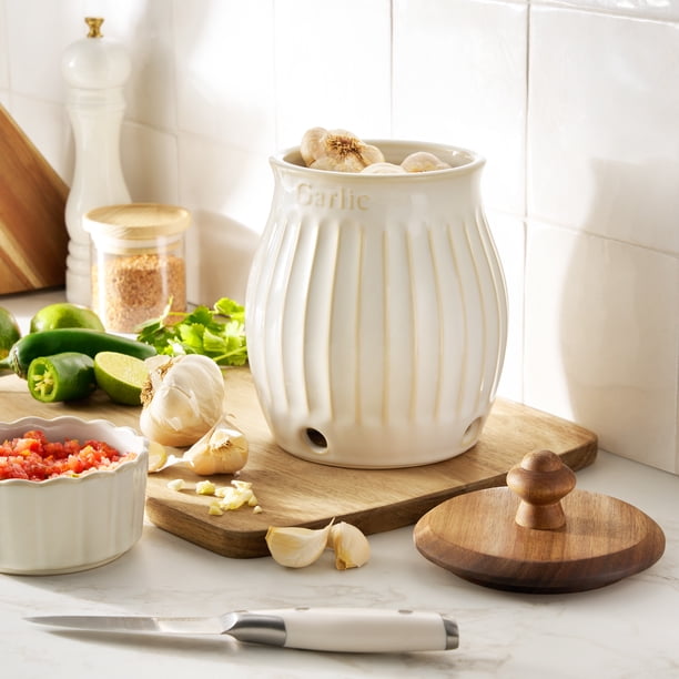 The Pioneer Woman Colette Stoneware Garlic Keeper, White - Walmart