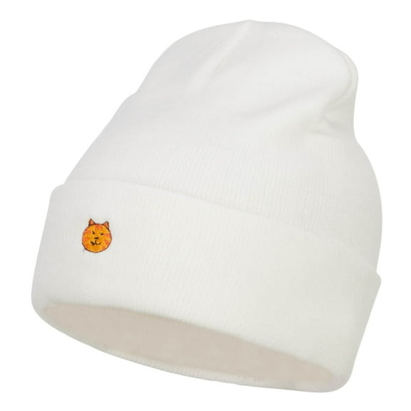 Mini Cat Embroidered Long Beanie - White OSFM
